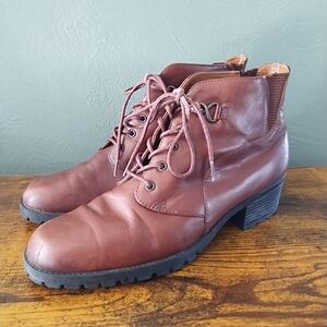 Nicole Rocket Granny Boots Womens 8M Brown Leather Ankle Lace Up 1.5" Chunk Heel